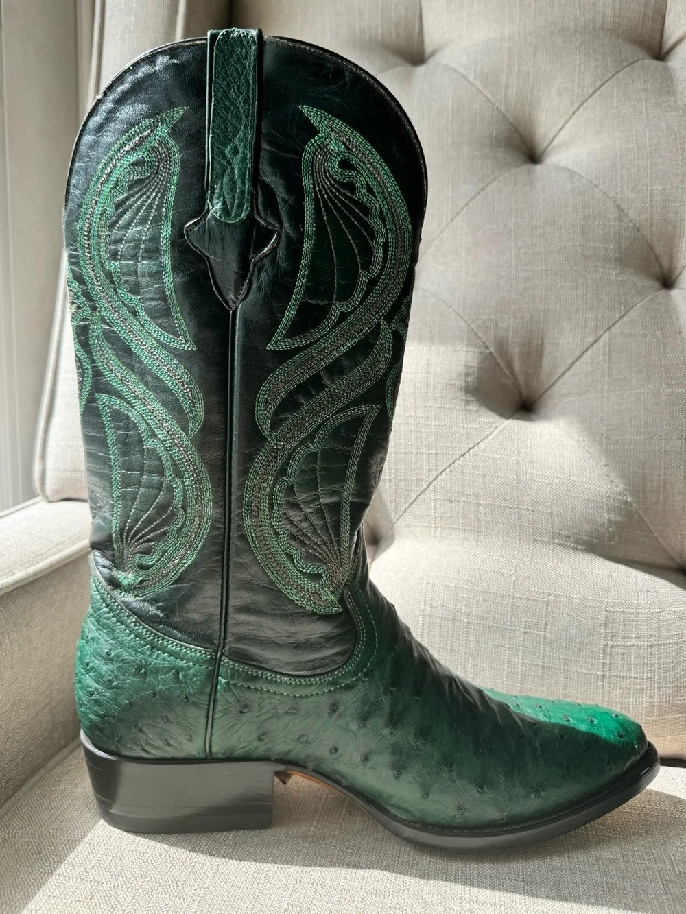 Cuadra Men’s Green Full Quill Ostrich Western Cowboy Boots Size 8 Leather Sole